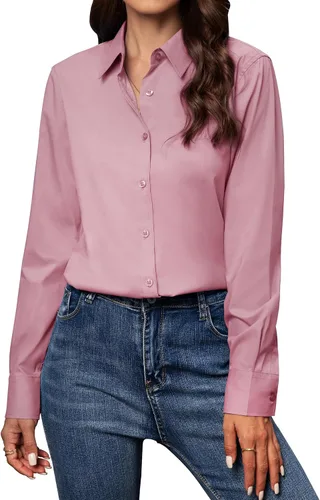 Miniatura 35 de Gleeivy Camisas con botones para mujer de ajuste clásico, camisa de vestir, camisa de trabajo, de negocios, casual, de manga larga, blusa, tops A