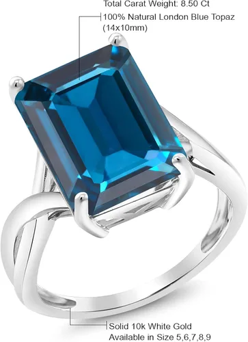 Miniatura 6 de Gem Stone King 10K White Gold London Blue Topaz Engagement Ring For Women