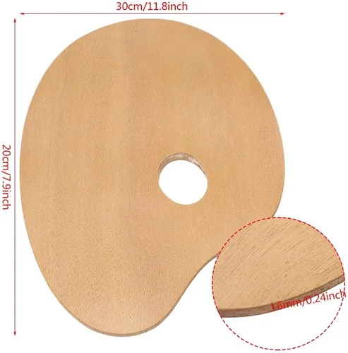 Miniatura 7 de Paleta de madera, paleta de pintura de madera ovalada de 8 x 12 pulgadas, bandeja de pintura acrílica al óleo, herramienta de pintura de madera