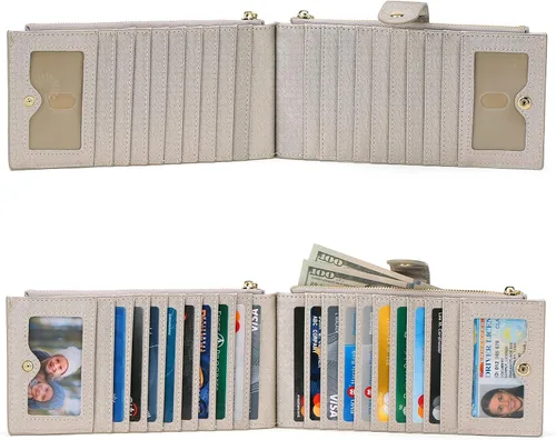 Miniatura 7 de GOIACII - Carteras para mujer de dos pliegues con bloqueo RFID y 2 bolsillos con cremallera, Dorado plata, M