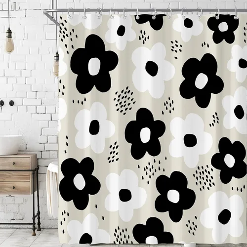 Miniatura 21 de Cortina de ducha pequeña para casa rodante, tamaño medio, estilo retro de los 70, con flores bonitas, estética abstracta de margaritas, decorativa