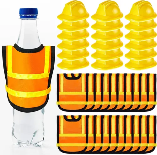 Layhit 40 piezas de decoraciones de fiesta de construcción en miniatura incluyen 20 mini sombreros de seguridad, 20 mini chalecos de seguridad,