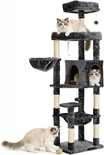 Miniatura 14 de Árbol para gatos de 35.8 pulgadas con cama doble para gatos y hamaca, rascador de felpa con plataforma cómoda para dormir y pelota de juguete