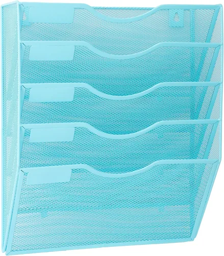 Miniatura 13 de EASEPRES Organizador de archivos de malla de 3 bolsillos para colgar en la pared, carpeta de papel para correo montada en la pared, organizador