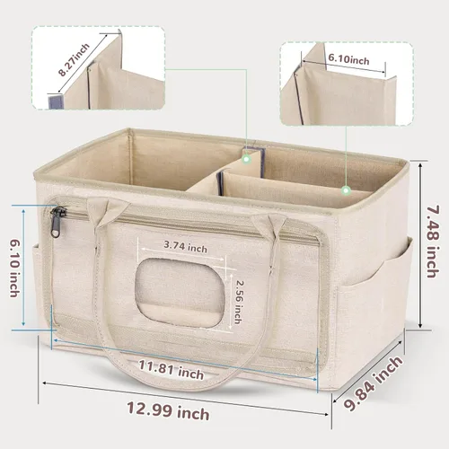 Miniatura 5 de Volnamal Organizador de pañales con dispensador de toallitas con acceso con una sola mano, organizador de pañales de alta calidad, organizador Beige