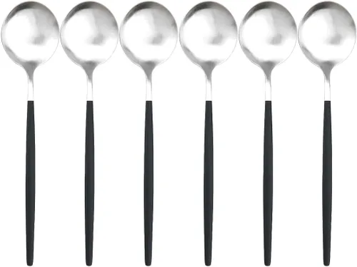Miniatura 2 de Juego de 6 cucharas de cena mate de acero inoxidable 304 cucharas de sopa con mango largo, cuchara de postre para arroz, gachas de avena y ensalada