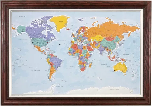 Miniatura 10 de Póster personalizado en lienzo enrollado con mapa del mundo, arte de pared con chinchetas – Grande 24" x 36" mapa del mundo de océanos azules
