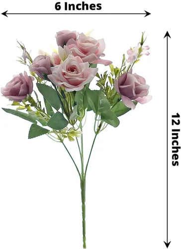 Miniatura 3 de Efavormart - 4 arbustos Ramo de novia de seda artificial de 12 pulgadas de rosa polvorienta, flores sintéticas