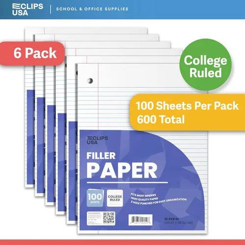 Miniatura 2 de Hojas sueltas de papel con rayas universitarias, papel de relleno de escritura con rayas universitarias de 10.5 x 8 pulgadas, 600 hojas, 100 hojas
