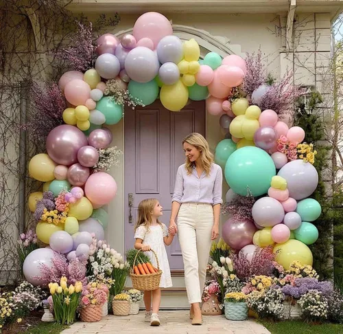 Miniatura 6 de Kit de arco de guirnalda de globos pastel de doble relleno, globos de color rosa bebé, morado, amarillo, verde, con látex lila metálico para baby