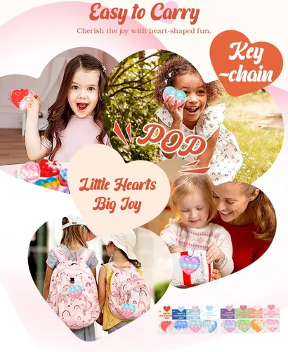 Miniatura 7 de Paquete de 32 juguetes para ansiedad y tarjetas prellenadas para el día de San Valentín para el aula de los niños, mini juguetes