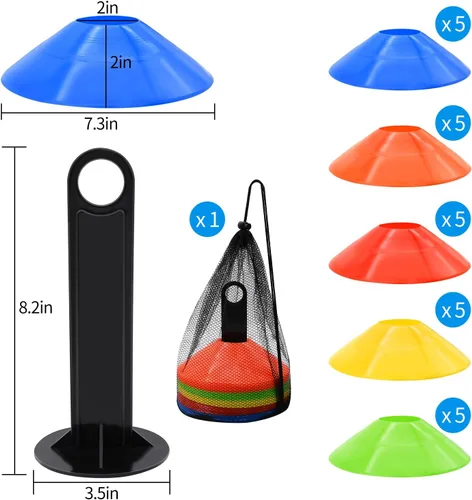 Miniatura 2 de 25/50/100 piezas de conos de disco, conos de agilidad de fútbol con bolsa de transporte y soporte, conos de fútbol para entrenamiento deportivo
