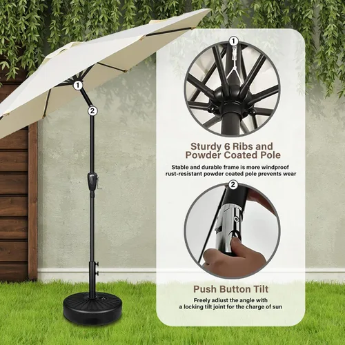 Miniatura 4 de YSSOA Sombrilla de patio de 7.5 pies con 6 varillas resistentes, color beige