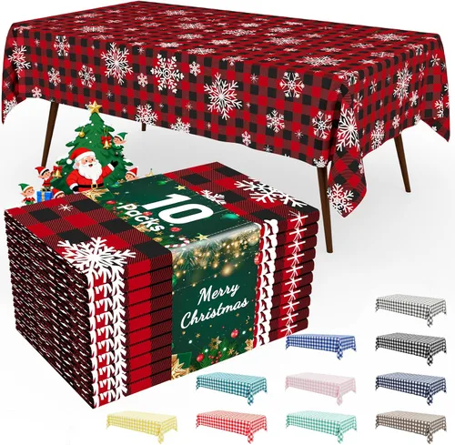 Miniatura 79 de Smiry Paquete de 3 Manteles Desechables de Cuadros Gingham Color Caqui - 54" x 72" Mantel de Plástico de Servicio Pesado, Cubiertas de Mesa