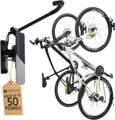 StoreYourBoard Bike Hangers for Garage | Garage Bike Rack Wall Mount, Vertical Bicycle Rack for Garage | 124° Swivel Bike Wall Mount with Stopper,