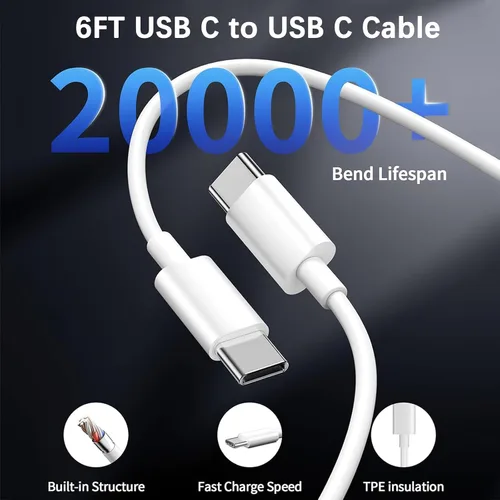 Miniatura 5 de Cargador de 40 W para iPhone 17 de carga rápida, paquete de 2 bloques de carga de pared USB C de doble puerto con cable USB C a USB C de 6 pies