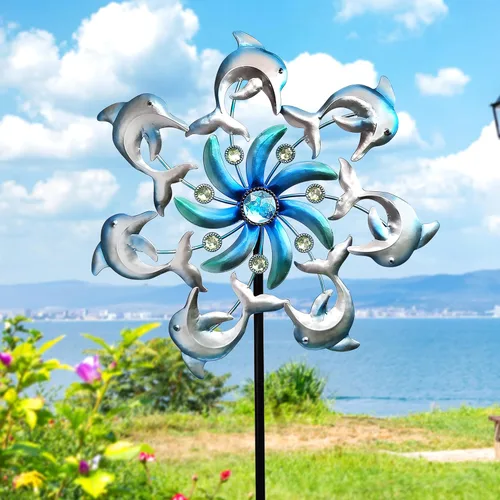 Miniatura 9 de COOZZYHOUR - Giradiscos de tortuga marina de 39" para jardín, estaca temática del océano, decoraciones al aire libre - Estaca de metal para jardín