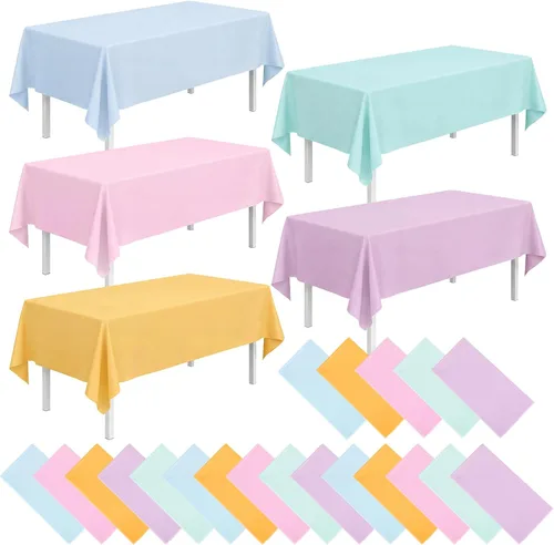 Miniatura 7 de Newwiee Paquete de 23 manteles de plástico coloridos de 54 x 72 pulgadas, desechables, arcoíris para mesas rectangulares, impermeables, de neón