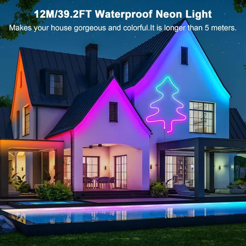 Miniatura 3 de Cozylady 40 pies (20 pies * 2 rollos) luces de cuerda LED RGB de neón para dormitorio, lámpara de tira LED de 12 m con cinta adhesiva de doble cara