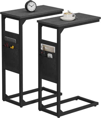 Miniatura 12 de TUTOTAK - Mesa auxiliar en forma de C, mesa lateral para sofá, mesa de sofá con bolsa de almacenamiento, bandeja para TV para sala de estar, Negro
