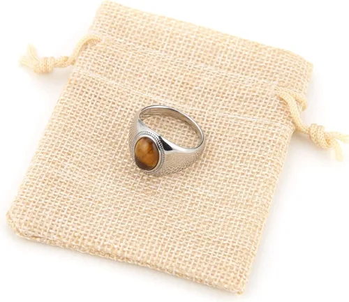 Miniatura 7 de HZMAN Anillo de boda de acero inoxidable gótico con piedra de ojo de tigre grande para hombres y mujeres, tamaño 7-14, Metal,