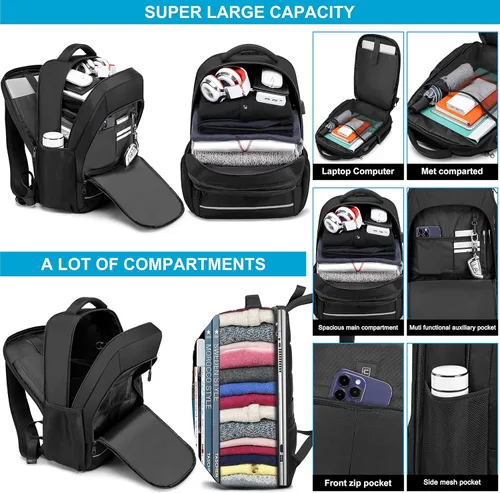 Miniatura 2 de Mochila para laptop, mochila de transporte, duradera y amigable con la TSA para viajes de negocios de 17.3 pulgadas con puerto USB, mochila escolar