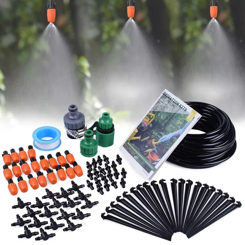 MIXC Sistema de riego de invernadero Sistemas de riego de invernadero 1/4 PULGADA 50 pies Kit de riego automático por goteo DIY Accesorios de jardín