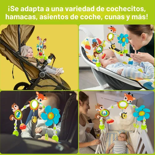 Miniatura 5 de Lynncare Arco Ajustable de Juguetes para Cuna de Bebé para Lactantes y Niños Pequeños, Arco para Carriola, Juguetes para Cuna con Fascinantes Ciervo