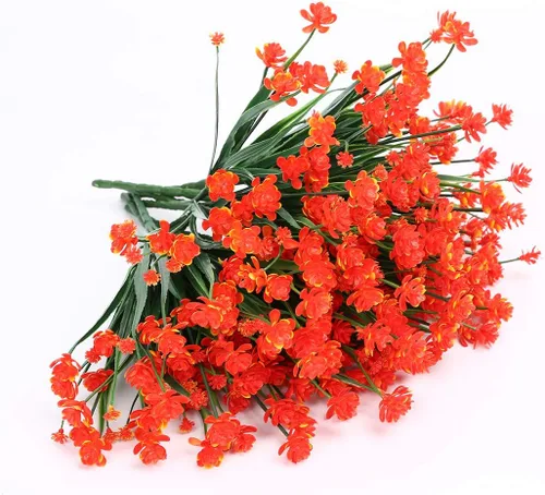 Miniatura 3 de 4 paquetes de flores artificiales, vegetación artificial falsa, resistente a los rayos UV, no se decolora, plantas de plástico sintético para ramo