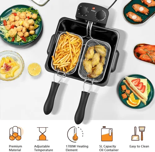 Miniatura 8 de ARLIME Freidora eléctrica con canasta, freidora comercial de 5.3 cuartos de galón con temperatura ajustable, temporizador, tapa extraíble