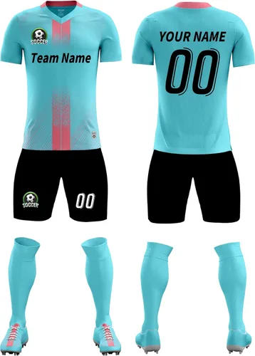 VIPOKO Camisetas de fútbol personalizadas con logotipo de número de nombre, cuello en V, uniforme de manga corta para hombres y niños