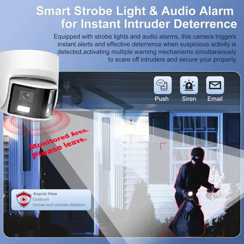 Miniatura 5 de Anpviz Cámara de seguridad PoE de doble lente 4K/8MP para exteriores, gran angular de 180 grados, cámara panorámica IP con cable de 180°