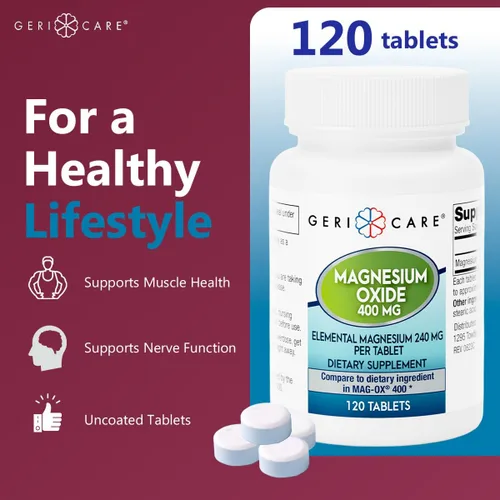 Miniatura 2 de GeriCare Suplemento de óxido de magnesio 240 mg de magnesio elemental, 120 tabletas, apoyo mineral esencial, promueve la salud vascular, la fuerza