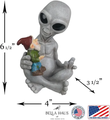 Miniatura 6 de Andre' & Fritz Friendship Stories - Estatua de jardín de extraterrestres y gnomos, poliresina de 6.5 pulgadas de alto x 4 pulgadas de ancho x 3.5