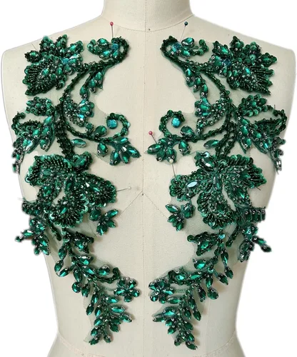 Miniatura 9 de Apliques de cuentas y diamantes de imitación hechos a mano para coser en parche de encaje de cristal, 1 par para ropa de bricolaje, vestido de Plata