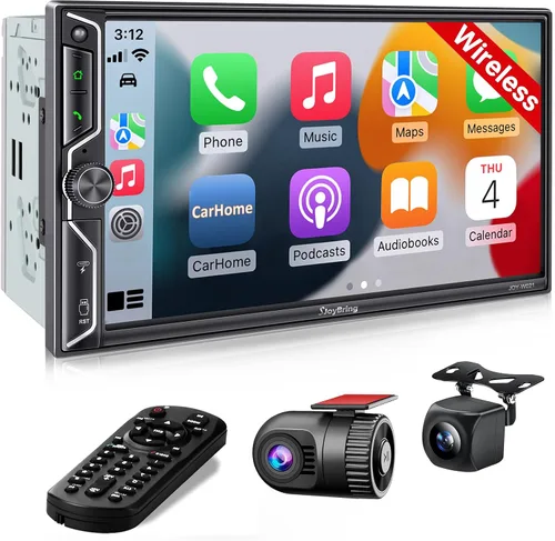 Miniatura 8 de [Actualización de pantalla QLED] Estéreo de coche de doble DIN de 7 pulgadas con Apple CarPlay inalámbrico y Android Auto, sonido potente de 240 W