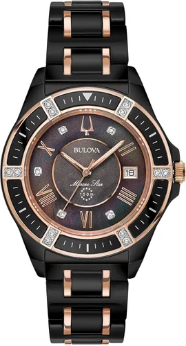 Bulova Ladies' Marine Star 'Series L' 3-Hand Day Date Quartz Diamond Ceramic Watch, Sapphire Crystal, 100M Water Resistant, Mother-of-Pearl Dial,