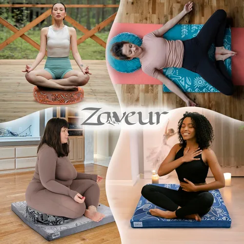Miniatura 6 de Zaveur Royal Court Meditation Mat With Velvet Cover - 24" x 24" Square Zabuton Thick Yoga Mat - Non Slip Exercise Mat for Home Workout - Thick Foam