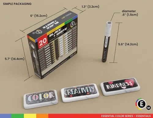 Miniatura 6 de TOOLI-ART Juego de marcadores de pintura acrílica en blanco y negro para pintura de roca, lienzo, tazas, metal, pintura de vidrio, tela, madera