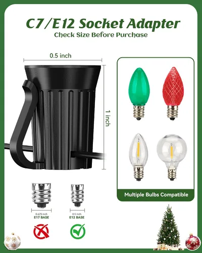 Miniatura 2 de Brightown Comercial Juego de 500 pies de enchufes para luces de Navidad C7/E12, enrollados, luces de cadena de patio certificadas UL, cable negro