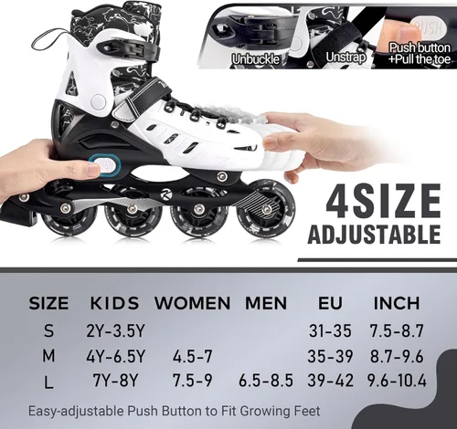 Miniatura 2 de Kuxuan skates Patines en línea ajustables para niños, jóvenes y adultos, patines iluminadores con ruedas iluminadas Negro