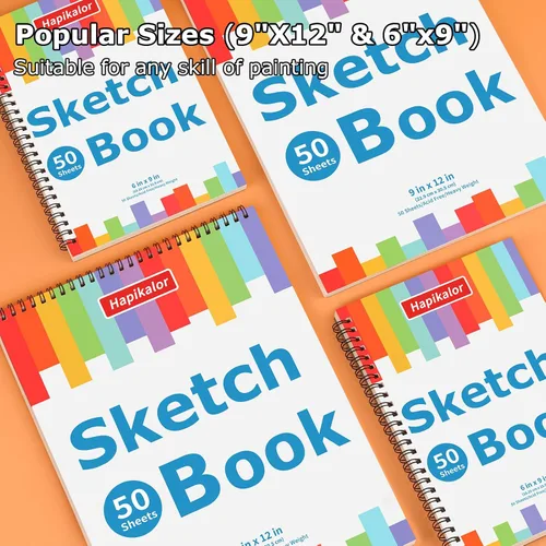 Miniatura 7 de Cuaderno de bocetos de 9 x 12 pulgadas, paquete de 2 blocs de 50 hojas con espiral, cuaderno de bocetos de artista, papel de dibujo libre de ácidos