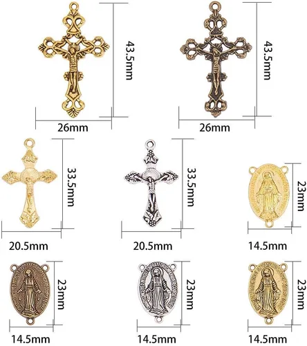 Miniatura 2 de SUNNYCLUE Colgantes de cruz de rosario de estilo tibetano y medalla milagrosa central de Pascua, colgantes de crucifijo de cruz vintage, eslabones