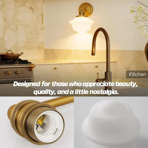 Miniatura 6 de Aplique de Pared Dorado, Luz Vintage para Tocador de Baño, Modernos Apliques de Vidrio Esmerilado Blanco Lechoso, Luces de Pared de Latón para Sala