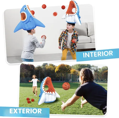 Miniatura 3 de iPlay, iLearn Juguete inflable 3 en 1 de piscina de tiburón para niños, juego de piscina inflable de baloncesto y fútbol, juego de lanzamiento