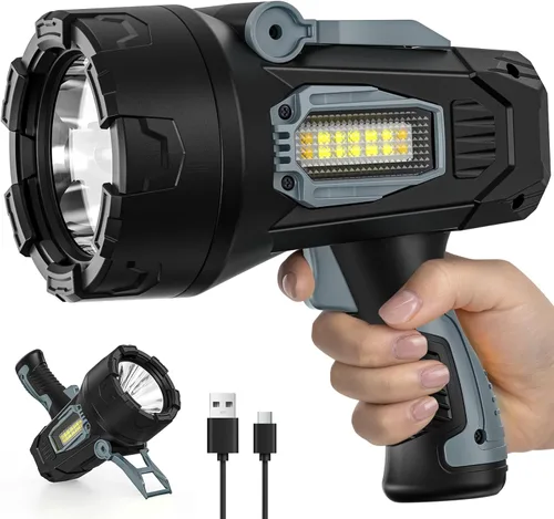 Foco Recargable, 99000 Lúmenes Linterna LED Súper Brillante con Luz COB, 10000mAh Luces de Foco, Linterna de Mano para Caza Navegación Exterior,