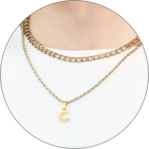 Miniatura 63 de SENRAN Collar con inicial en capas de la A a la Z para hombre, cadena de cuerda torcida de acero inoxidable de 18 a 20 pulgadas, dije de letra