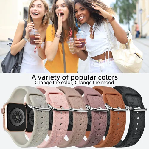Miniatura 2 de Paquete de 3 bandas grabadas con flores silvestres compatibles con Apple Watch Band de 1.81 pulgadas, 1.57 pulgadas, 1.49 pulgadas, 1.61 pulgadas