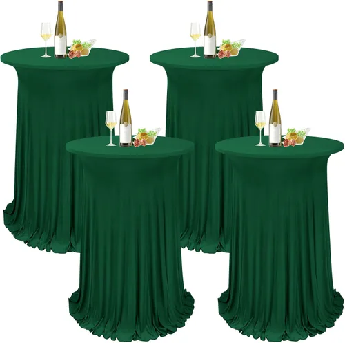 Miniatura 14 de Paquete de 4 manteles redondos para mesa de cóctel, de 32 x 43 pulgadas, de elastano, con cortinas onduladas, color beige, para mesa de boda, bar