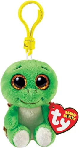 Ty - Llavero de felpa - Clips Beanie Boos - Tortuga - Turbo - Verde y Marrón - Con Ojos Brillantes Dorados - Peluche con Ojos Grandes Brillantes -